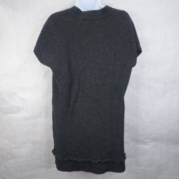 Leslie Fay Cashmere Sweater M Tunic Ruffle Hem Short Sleeve Dark Grey Mini Dress - Picture 5 of 10